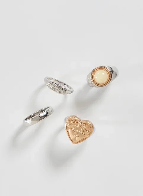 conjunto 4 anéis mix prateado e dourado conjunto 4 anéis mix prateado e dourado