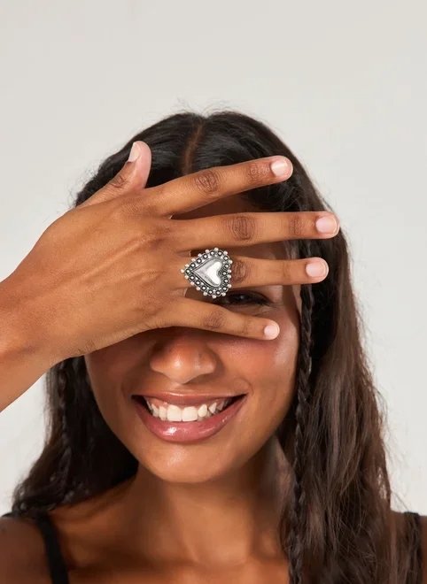 anel prateado coração anel prateado coração