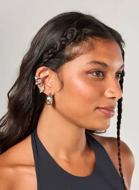 conjunto 4 brincos earcuff prateado conjunto 4 brincos earcuff prateado