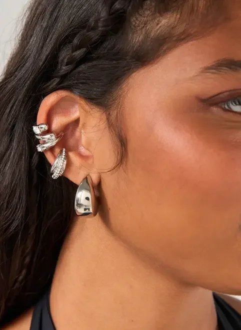 conjunto 4 brincos earcuff prateado conjunto 4 brincos earcuff prateado