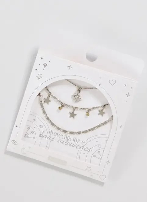 conjunto 3 colares prateados estrela conjunto 3 colares prateados estrela