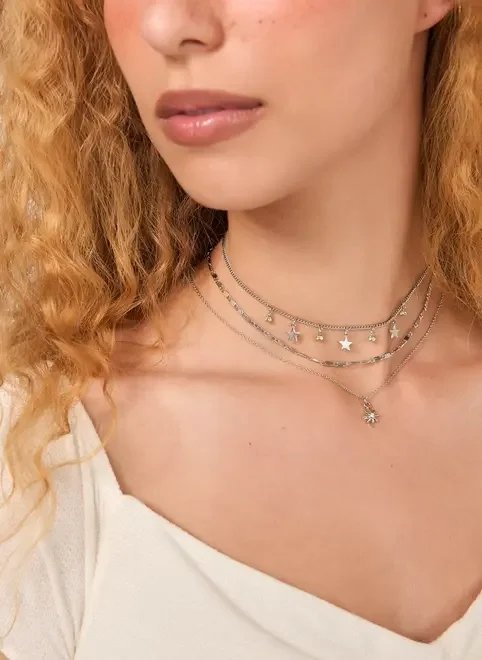 conjunto 3 colares prateados estrela conjunto 3 colares prateados estrela