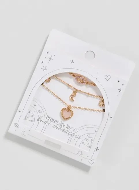 conjunto 3 colares dourados coração rose conjunto 3 colares dourados coração rose