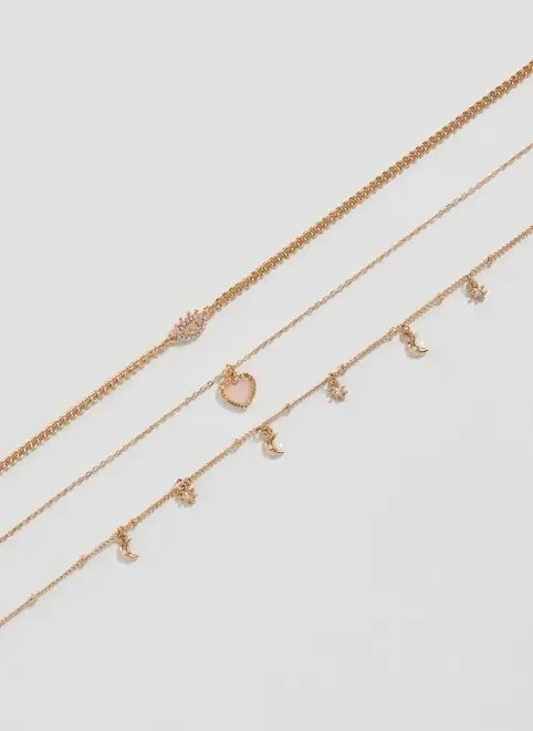 conjunto 3 colares dourados coração rose conjunto 3 colares dourados coração rose