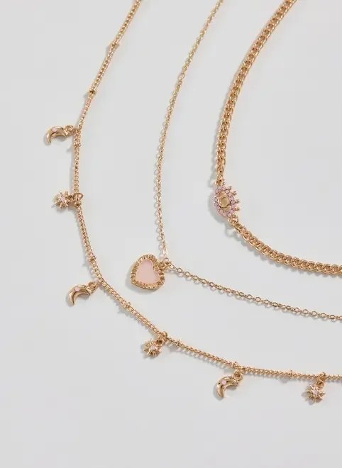 conjunto 3 colares dourados coração rose conjunto 3 colares dourados coração rose