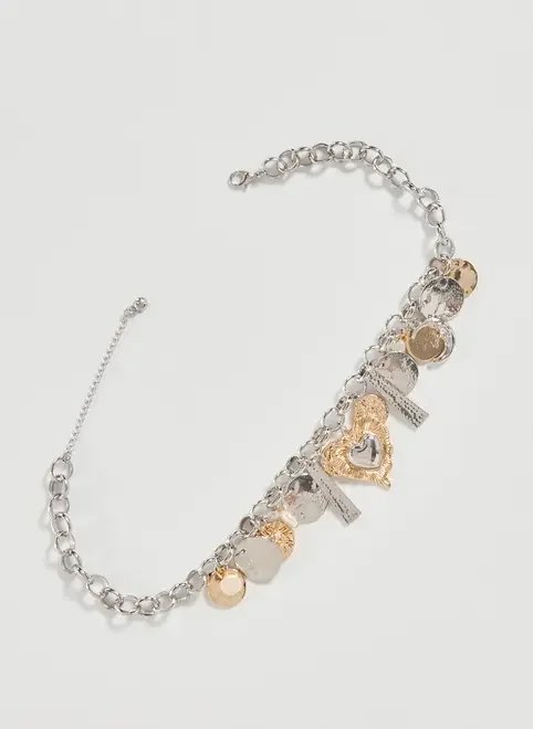 colar maxi pingentes prateados e dourados colar maxi pingentes prateados e dourados