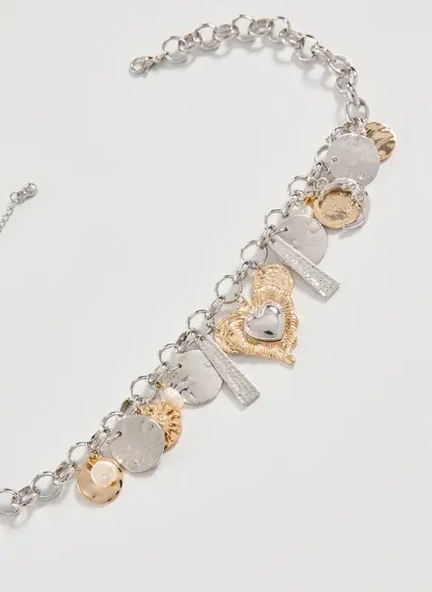 colar maxi pingentes prateados e dourados colar maxi pingentes prateados e dourados