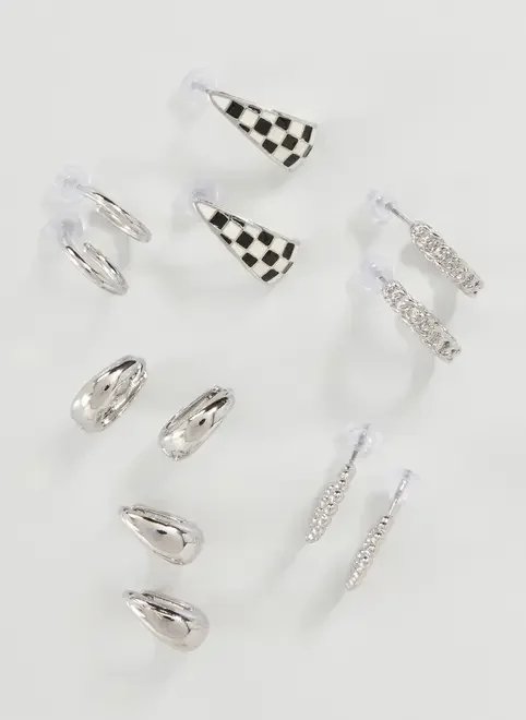 conjunto com 6 brincos de argola pratedos conjunto com 6 brincos de argola pratedos