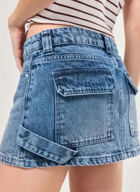 saia jeans cintura baixa utilitária saia jeans cintura baixa utilitária