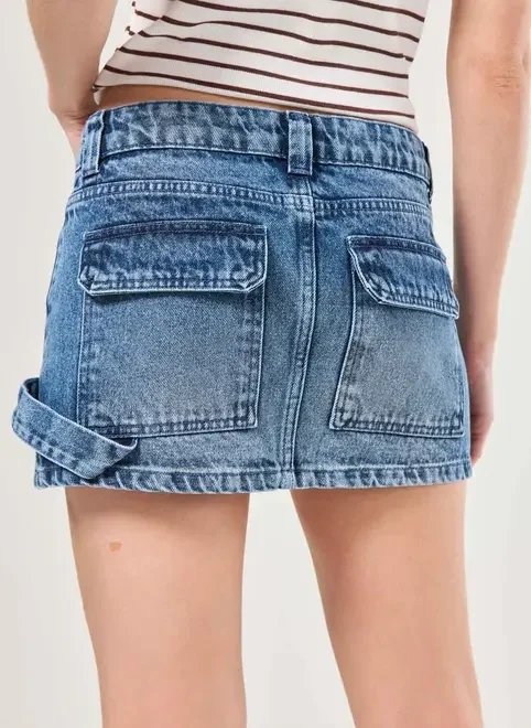saia jeans cintura baixa utilitária saia jeans cintura baixa utilitária