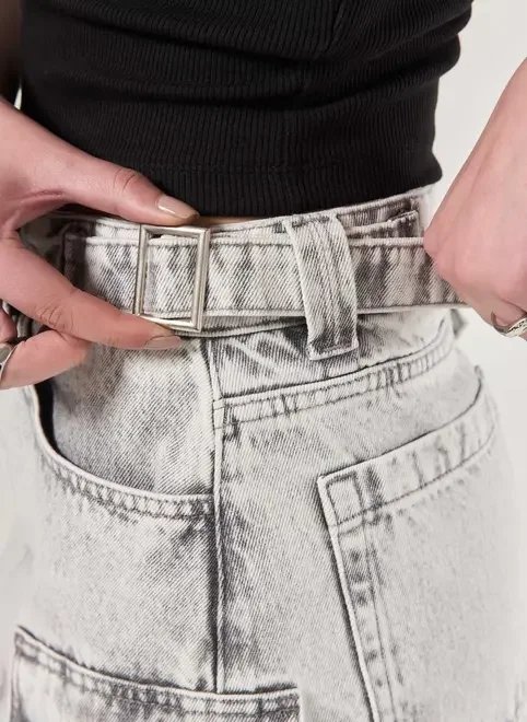 saia jeans cinza cargo regulável saia jeans cinza cargo regulável