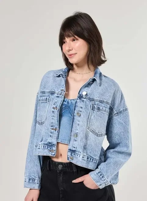 jaqueta cropped jeans marmorizado jaqueta cropped jeans marmorizado
