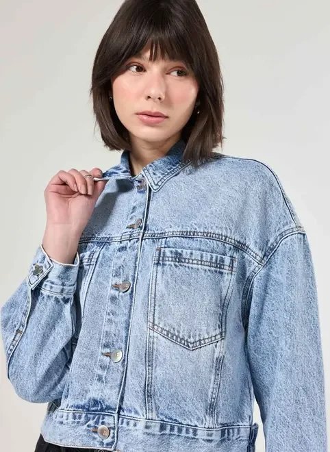 jaqueta cropped jeans marmorizado jaqueta cropped jeans marmorizado