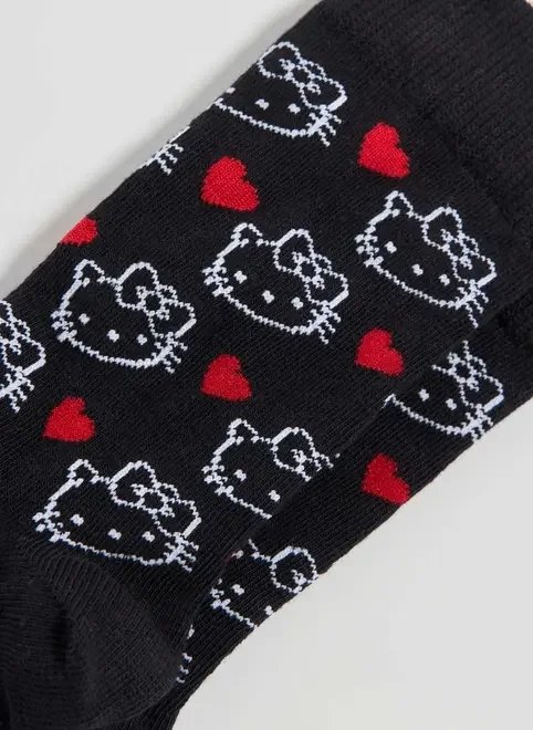 meia preta hello kitty corações meia preta hello kitty corações
