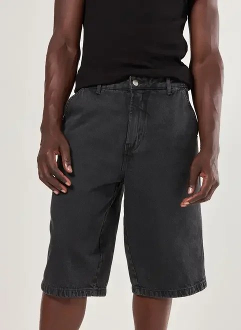 bermuda jorts em jeans preto circular bermuda jorts em jeans preto circular