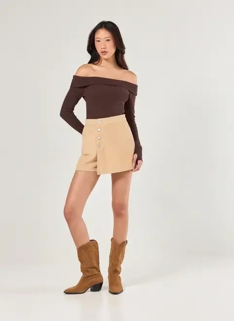 short saia veludo cotelê caqui short saia veludo cotelê caqui