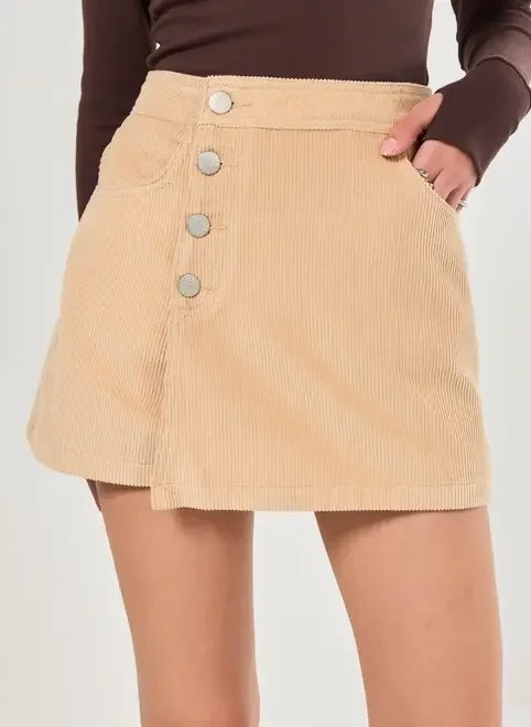 short saia veludo cotelê caqui short saia veludo cotelê caqui