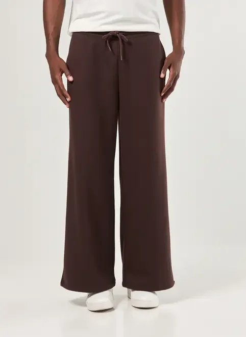 calça reta em moletom marrom calça reta em moletom marrom