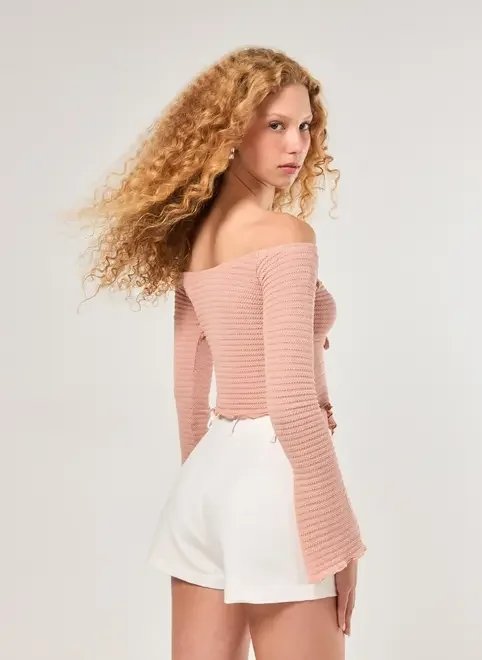 blusa manga longa rose textura blusa manga longa rose textura