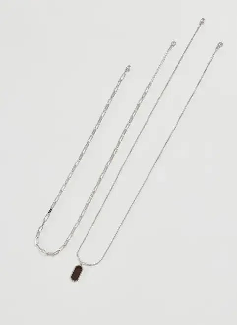 conjunto 2 colares prateados pingente marrom conjunto 2 colares prateados pingente marrom