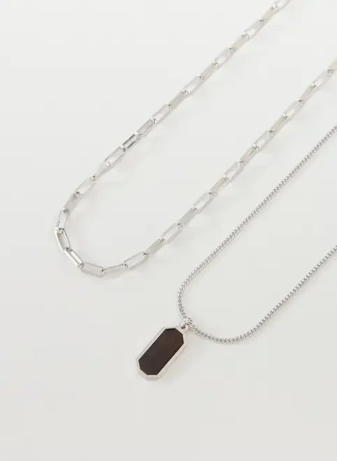 conjunto 2 colares prateados pingente marrom conjunto 2 colares prateados pingente marrom