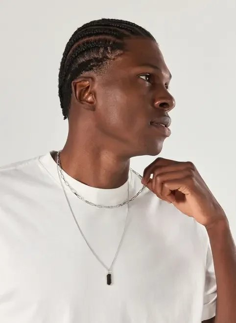 conjunto 2 colares prateados pingente marrom conjunto 2 colares prateados pingente marrom