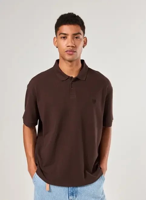 camiseta polo box piquet marrom camiseta polo box piquet marrom