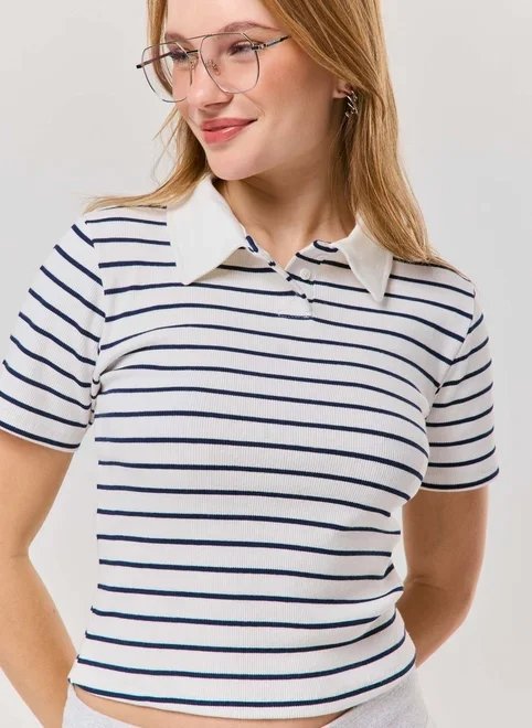 blusa canelada polo listras blusa canelada polo listras