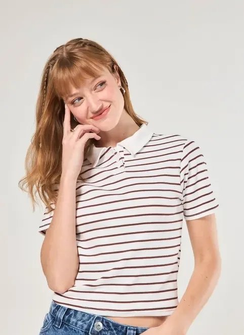 blusa canelada polo listras blusa canelada polo listras