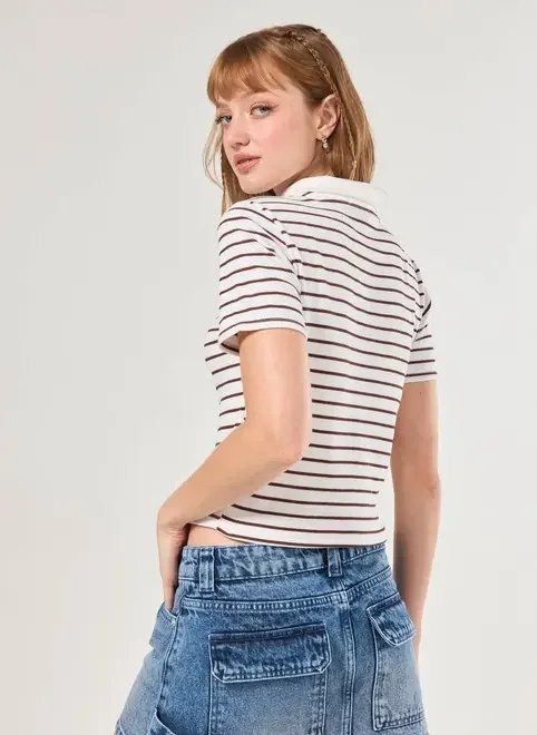 blusa canelada polo listras blusa canelada polo listras