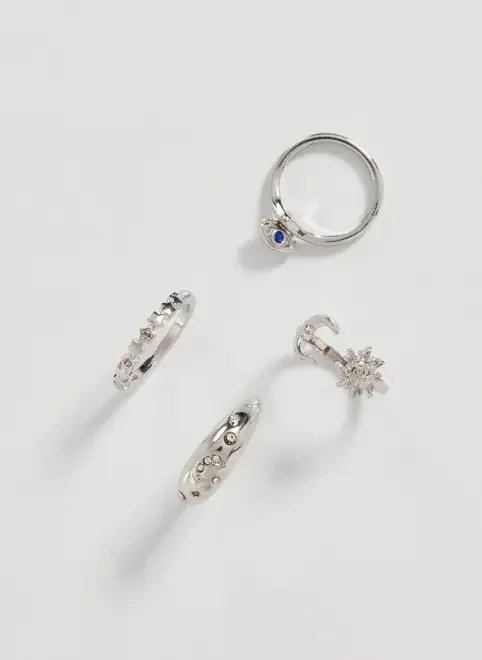 conjunto 4 anéis prateados místicos conjunto 4 anéis prateados místicos