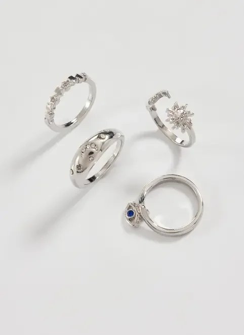 conjunto 4 anéis prateados místicos conjunto 4 anéis prateados místicos