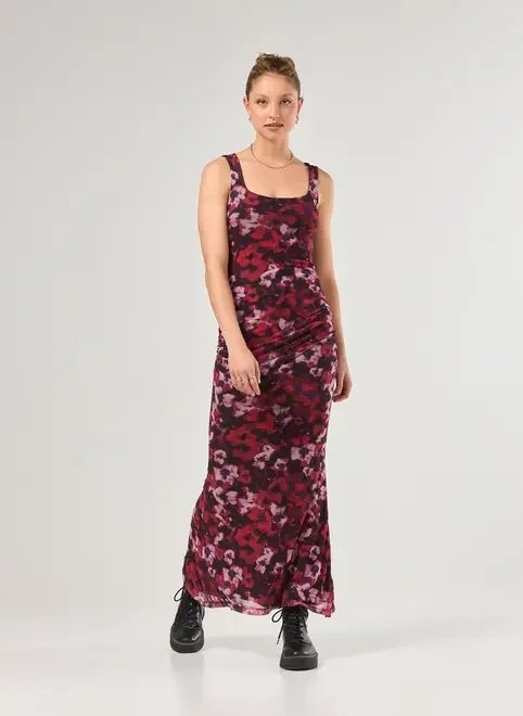 vestido midi tule florido manchado vestido midi tule florido manchado