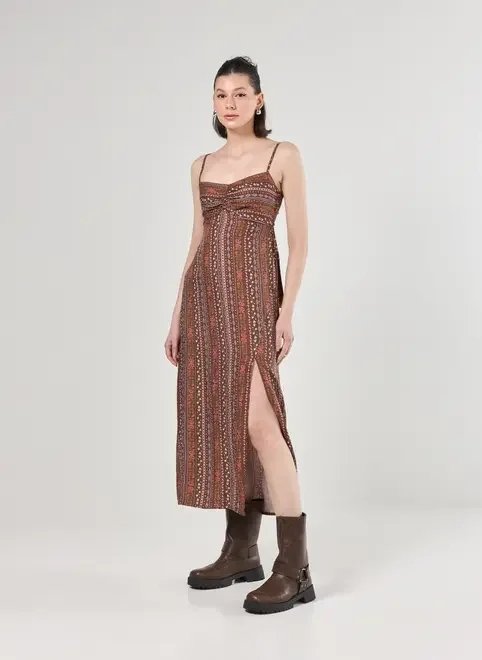 vestido marrom estampa boho vestido marrom estampa boho