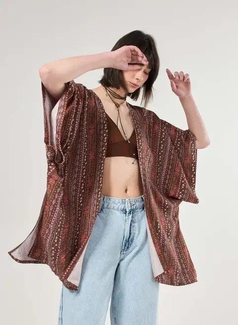 kimono marrom estampa boho kimono marrom estampa boho