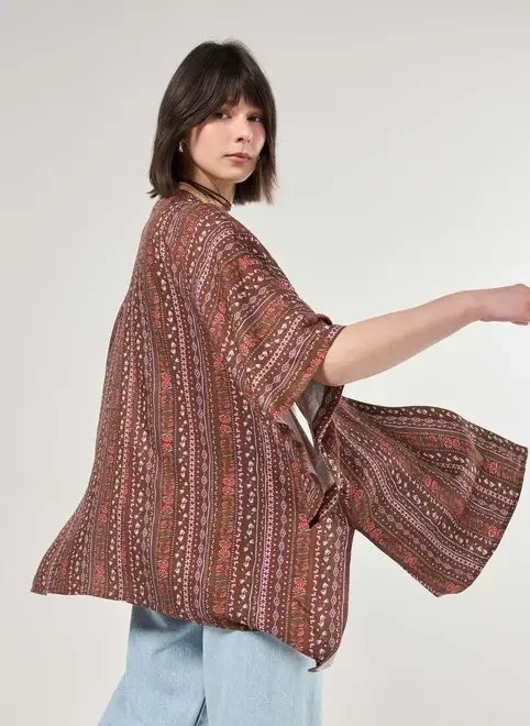 kimono marrom estampa boho kimono marrom estampa boho