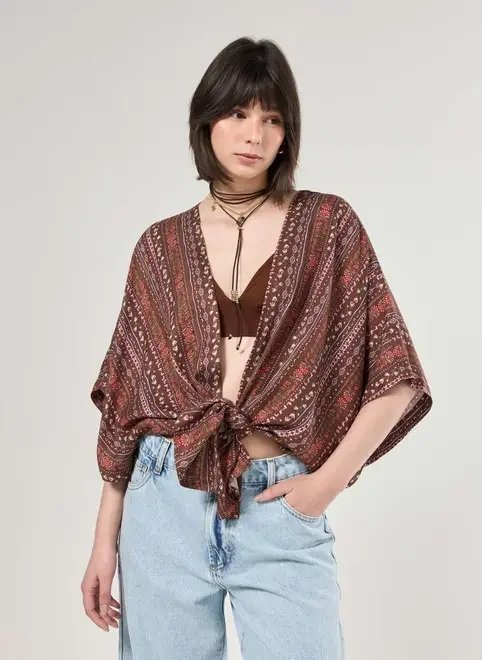 kimono marrom estampa boho kimono marrom estampa boho