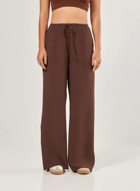 calça wide leg fluida marrom calça wide leg fluida marrom