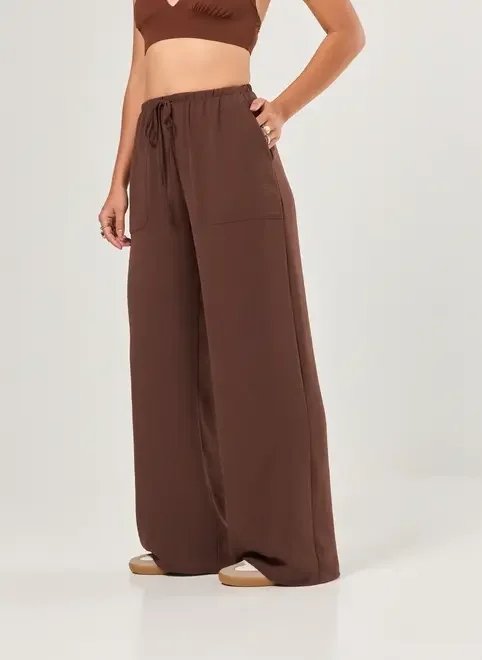 calça wide leg fluida marrom calça wide leg fluida marrom