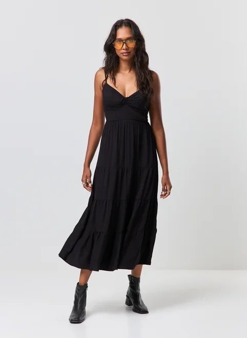 vestido midi preto amarração busto vestido midi preto amarração busto