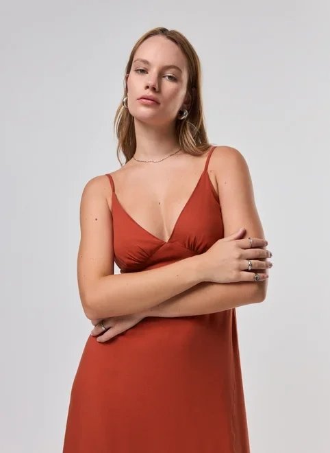 vestido midi decote v alcinha vestido midi decote v alcinha