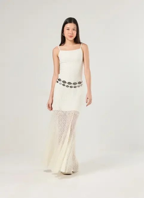 vestido midi off-white renda vestido midi off-white renda