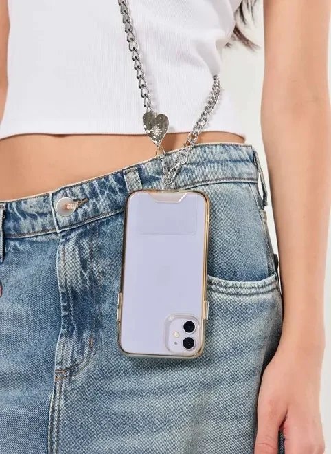 corrente para celular prateada coração corrente para celular prateada coração