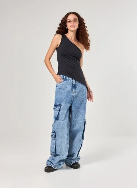 calça jeans cargo super wide leg calça jeans cargo super wide leg