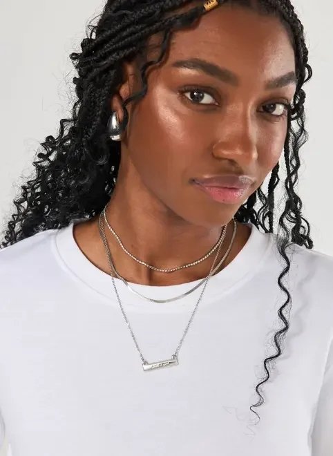 conjunto 3 colares prateados just a girl conjunto 3 colares prateados just a girl