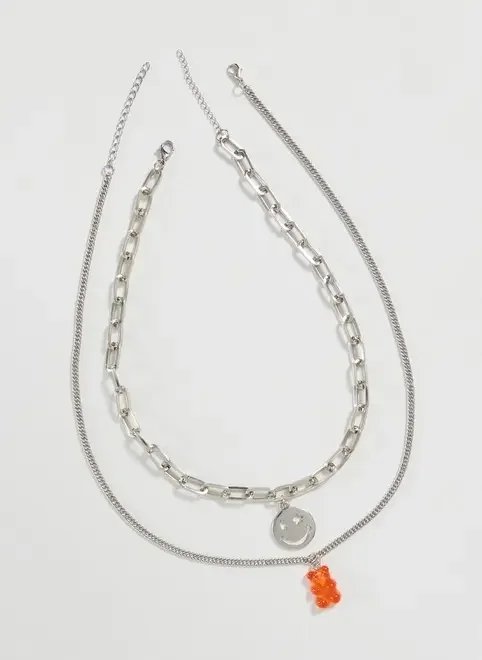 conjunto 2 colares prateados smile e gummy conjunto 2 colares prateados smile e gummy