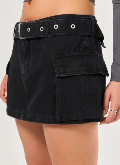 saia jeans cintura baixa cargo com cinto saia jeans cintura baixa cargo com cinto