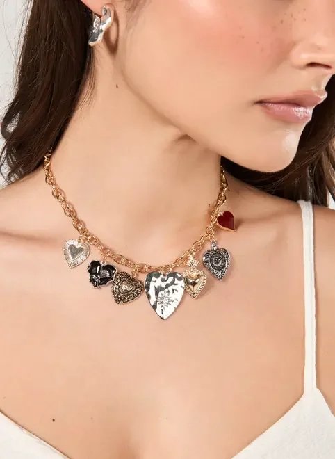 colar maxi pingentes corações colar maxi pingentes corações