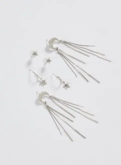 conjunto 3 brincos prateados boho conjunto 3 brincos prateados boho