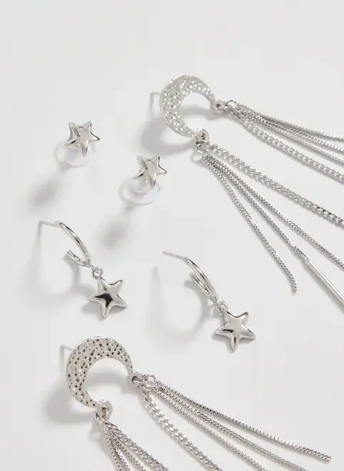 conjunto 3 brincos prateados boho conjunto 3 brincos prateados boho